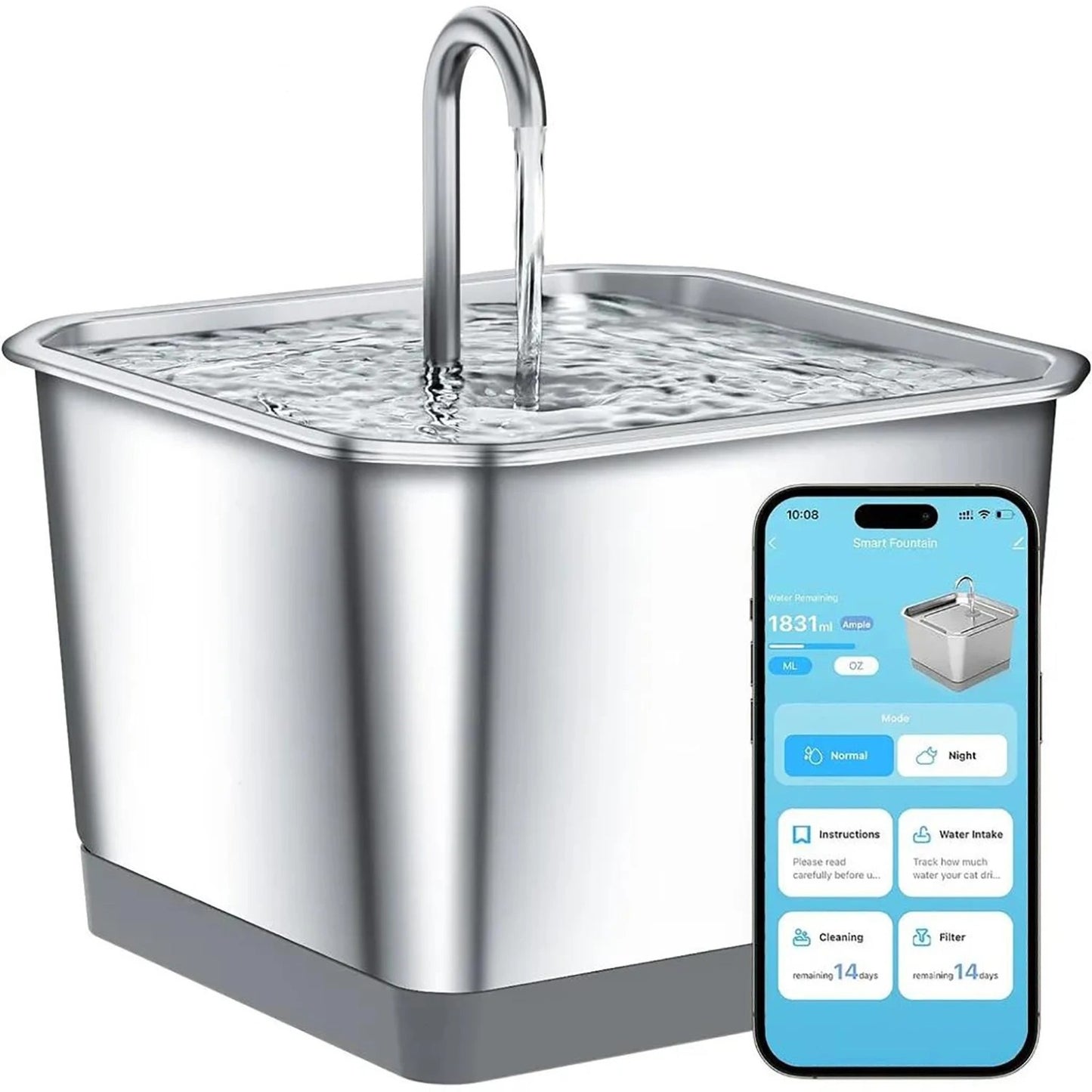FreshCat Smart - Acero Inoxidable, Ultrasilenciosa y Control por App